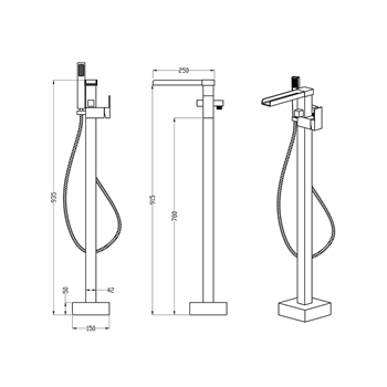 Vellamo Reve Floorstanding Waterfall Bath Shower Mixer With Shower Kit