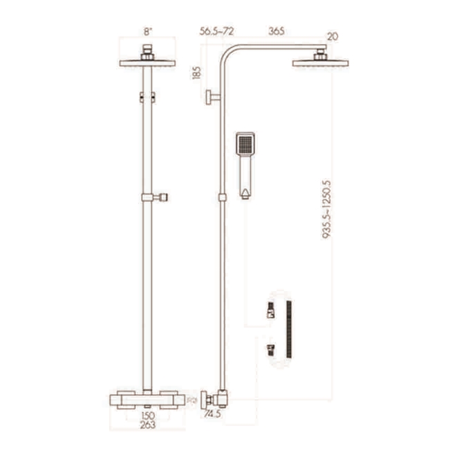 Vellamo Reveal WRAS-Approved Modern Thermostatic Shower Set with Thin Fixed Head
