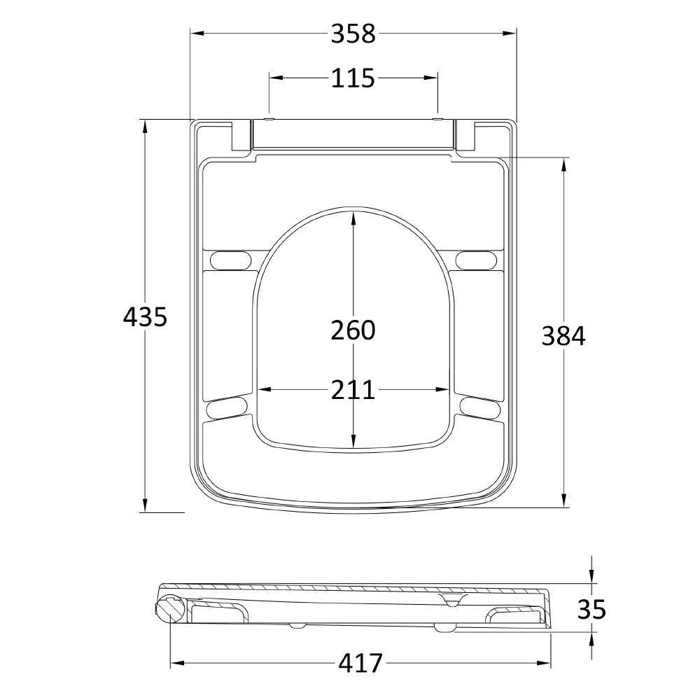 Vellamo Modern Square Soft Close Toilet Seat With Quick Release Hinges