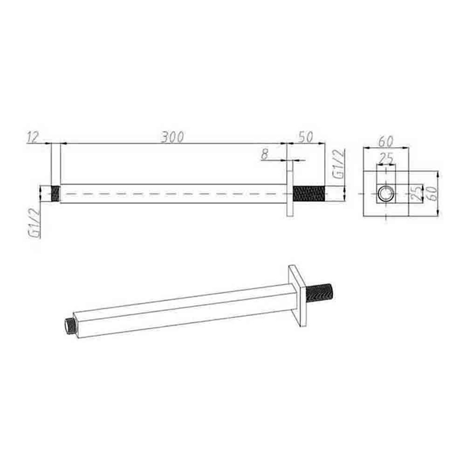 Vellamo 300mm Square Vertical Ceiling Mounted Shower Arm