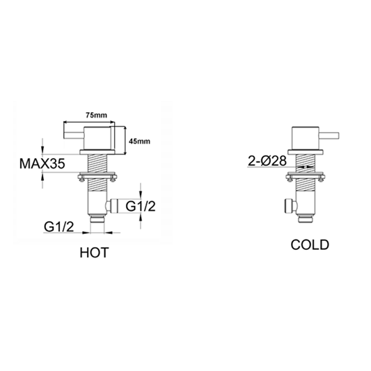 VOS Panel Deck Mounted On/Off Valves - Matt Black | Tap Warehouse