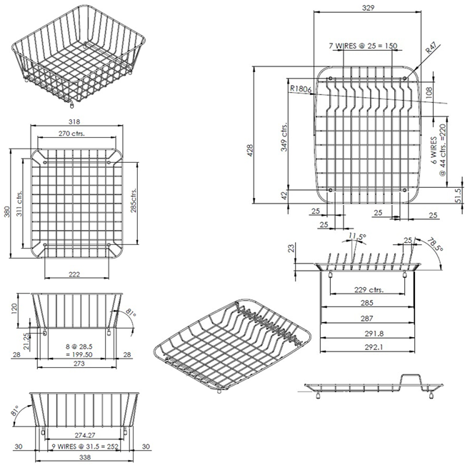 Wire Basket & Plate Drainer for 1.5 Bowl Sinks